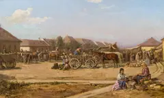 Alexander von Bensa, Hungarian market, oil on panel