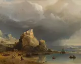 Charles Kuwasseg, Coastal landscape, oil on canvas