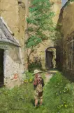 Hugo Darnaut, Boy picking flowers, c. 1900, oil on canvas