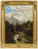 attributet to Anton Hansch, Mountainous landscape, oil on canvas