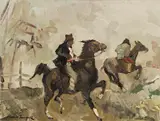 Alessio (Aleksander) Issupoff, Two horsemen, oil on panel