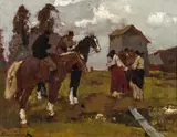 Alessio (Aleksander) Issupoff, Visitors on the estate, oil on panel