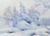 Alexei Vasilievich Hanzen, Winter landscape, oil on panel