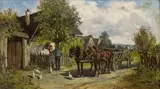 Ignaz Ellminger, Horse-drawn cart in front of a farm, oil on panel