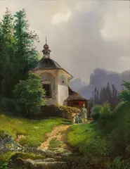 Joseph Holzer, Chapel on the Kalvarienberg in Hallstatt, oil on panel