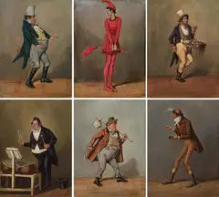 Franz Gaul, 6 pieces: Illustrations of actors, 1866, oil on panel