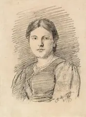 Portrait of a young woman by Franz Defregger, pencil on paper, sold Jun 2015