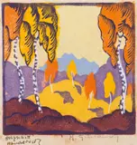 Herbert Gurschner, Woodland, colour wood cut on paper
