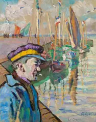 Georg Pevetz, The harbour in Le Croisic, oil on canvas on press board