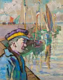 Georg Pevetz, The harbour in Le Croisic, oil on canvas on press board