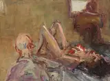 Georg Eisler, Painter and lying female nude, 1990, oil on wood, unframed