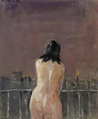 Erich Schmid, Female nude watching the night, 1973, oil on canvas
