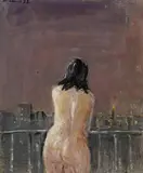 Erich Schmid, Female nude watching the night, 1973, oil on canvas
