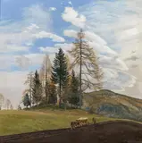 Hans Frank, Hill with larches in autumn, 1945, oil on cardboard