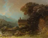 Oskar Mulley, Farm in front of mountain scenery
