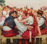 Hans Tschelan, Church fair, oil on panel