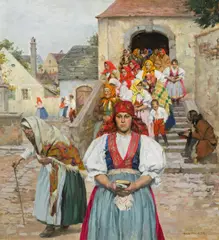 Hans Tschelan, After the churchgoing, oil on panel