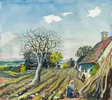 Oskar Laske, Der Birnbaum, mixed media on paper