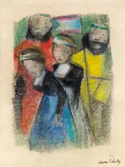 Werner Scholz, The liberation n of Austria, 1945, crayon on paper