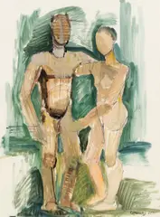 Ferdinand Stransky, Nude pair, 1961, mixed media on paper