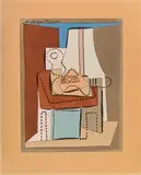 Pablo Picasso, Guitar and fruit bowl on a table, 1926, colour pochoir on paper