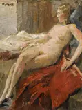 Karl Felkel, Sitting female nude, oil on canvas