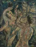 Three female nudes on the grass by Felix Albrecht Harta, oil on canvas, sold Jun 2015