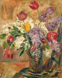 Alfred Buchta, Tulips and lilac, 1937, oil on canvas