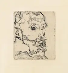 Portrait of  Franz Hauer (from the portfolio "Das Graphische Werk von Egon Schiele") by Egon Schiele, 1914, drypoint on paper; unframed, sold May 2015