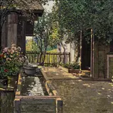 Josef Stoitzner, Sunny courtyard, 1917, oil on cardboard