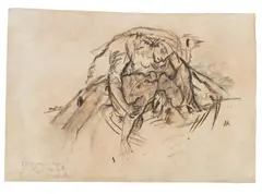 Oskar Kokoschka, Woman bent over schemes (recto and verso), 1913, Fat crayon and pencil on transfer paper