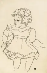 Egon Schiele, Sitting girl, 1918, black crayon on paper