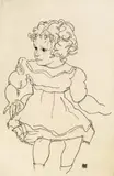 Egon Schiele, Sitting girl, 1918, black crayon on paper