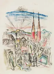 Dream scene by Wilhelm Thöny, 1919, watercolour and India ink on paper, offered May 2015