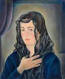 Carry Hauser, Portrait of Gertrud Herzog-Hauser (Trude with veil), 1929, oil on wood