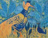 Gerhild Diesner, Birds of paradise, ca. 1974, oil on canvas on press board