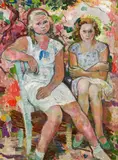 Two girls by Ludwig Heinrich Jungnickel, 1932, oill on canvas on cardboard, sold May 2015