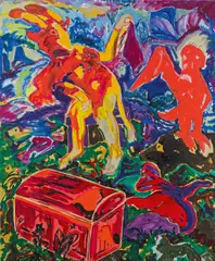 Alfred Klinkan, Geschlossene Garagentruhe, 1982, oil on canvas