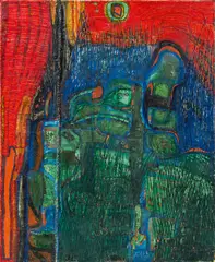Friedensreich Hundertwasser, Die Grüne Steiermark (Green Styria), 1958, mixed media: watercolour and egg tempera old canvas