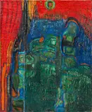 Friedensreich Hundertwasser, Die Grüne Steiermark (Green Styria), 1958, mixed media: watercolour and egg tempera old canvas