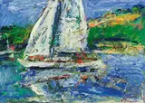 Hans Andreas, Sailingboat on the lake of Attersee, 1999, oil on canvas