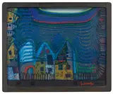 Fall in cloud- fall in fog - fall out by Friedensreich Hundertwasser, 1973 - 1978, colored silk screen- and embossed printing on perspex discs, sold Mar 2015