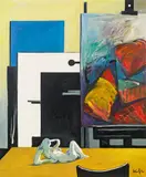 Studio with porcelain figure by Alfred Kornberger, 1994, oil on canvas, sold Mar 2015
