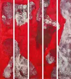 Sylvia K. Kummer, Polyptychon-Shields (5 parts), 2010, mixed media on canvas