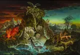 Peter Proksch, Die vier Elemente (the four elements), 1985/86, resin oil, egg tempera on wood fiber