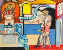 Franz Ringel, Der Tod der Fernsehfrau, 1989, mixed media on paper on board