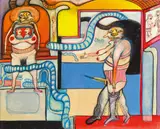 Franz Ringel, Der Tod der Fernsehfrau, 1989, mixed media on paper on board
