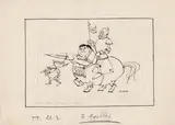 Paul Flora, Political cartoon, mixed lot 13 sheets: January until April