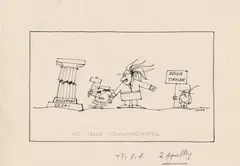 Paul Flora, Political cartoon, mixed lot 13 sheets: South Tyrol and Austria, 1959-1965, India ink and pencil on paper