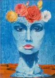 Leherb, Blumen Lady, mixed media, collage on cardboard
